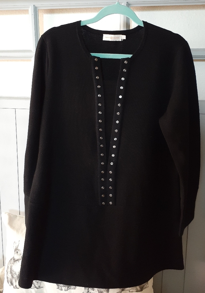 Tory Burch-Black Wool Embellished Tunic,Size L-EUC